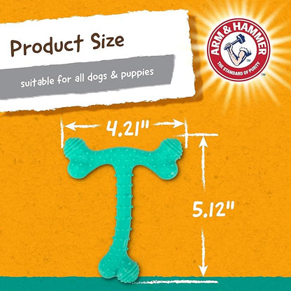 Arm & Hammer Nubbies T-Bone Dental Dog Chew Toy with Peanut Butter Flavor, Textured Chew Toy Designed to Help Clean Teeth and Support Oral Care for Dogs Up to 35 lbs - 2 Pack