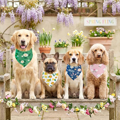 Abbylike 50 Pieces Spring Dog Bandanas Bulk Flower Daisy Sunflower Dog Bandanas for Pets Triangle Kerchief Scarf Bibs for Spring Pets Dogs Party Costume Accessories, 25 Styles (25.6 x 17.7 x 17.7)