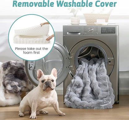 Orthopedic Dog Bed for Extra Large Dog, Soft and Warm Faux Fur Sofa for Giant Pet Up to 150 lbs, Foam Bolster Anti-Slip Couch with Washable Removable Cover, XXL 48x35x8 inch, Beige