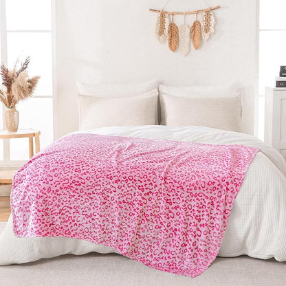 Bnuitland Pink Leopard Print Flannel Throw Blanket, 300 GSM Double Sided Fuzzy Fluffy for Bed Sofa Couch Travel, Super Soft Lightweight Cheetah Print Blanket for Adults and Kids, 50×60 inch