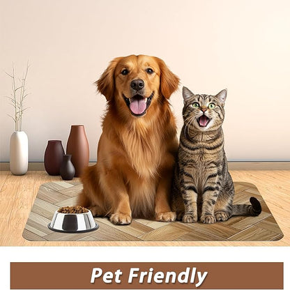 Vintage Wooden Dog Cat Food Mat,Boho Absorbent Pet Feeding Mat for Food and Water,Non-Slip Dog Bowl Mats Floor Protector 12"x20"