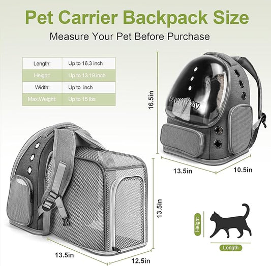 Expandable Cat Backpack,Cat Bubble Backpack Carrier for Carrying Cats, Pets and Small Dogs,Airline-Approved,Designed for Travel, Hiking, Walking,Car （Grey