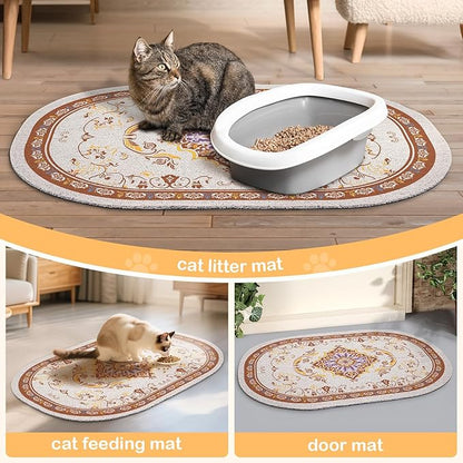 Bienbee Cat Litter Mat, 40" x 30" Jumbo Size Litter Box Mat Rug with Non-Slip Bottom, Urine and Water Proof, Easy to Clean Cat Supplies Essentials for Indoor Kitty Kitten Floor,Brown XL