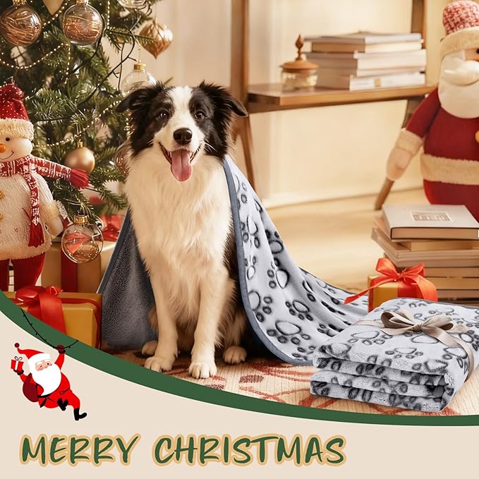 Luciphia Premium Soft Dog Blanket for Small Medium Large Dogs Washable 300GSM Fluffy Warm Fleece Puppy Cat Paw Print Pet Flannel Grey Paw L(41"x31")