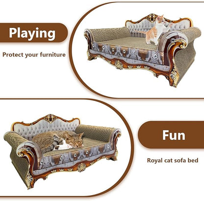 Luxury Cardboard Cat Scratcher Sofa Bed, Couch Shaped Cat Scratching Board, Scratch Lounge with Catnip, Scratcher for Indoor Cats Kittens Kitties Grey
