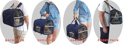 6-in-1 Sturdy Pet Carrier Backpack, Front Pack, Shoulder Bag, Pet Hand Bag, Car Seat Crate, Soft-Sided pet Carrier, Small Animal Travel Carrier, Airline Approved, Size Small for Pets 14-16" Long