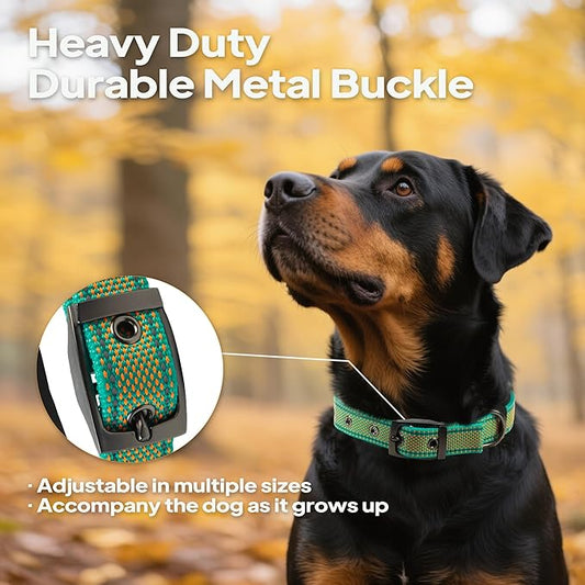 PetiFine Dog Collar for Large Dogs, Neoprene Padded and Adjustable, Reflective Wide Heavy Duty Pet Collars with Durable Metal Belt Buckle for Walking, Teal&Orange, L