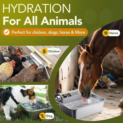 Automatic Water Dispenser for Dogs 2 Gallons, 304 Stainless Steel Dog Water Bowl Dispenser for Farm Chicken Pets Indoor&Outdoor Dog Waterer Feeder Fit 3/4'' GHT Faucet Auto Filling Wide Drinking Area