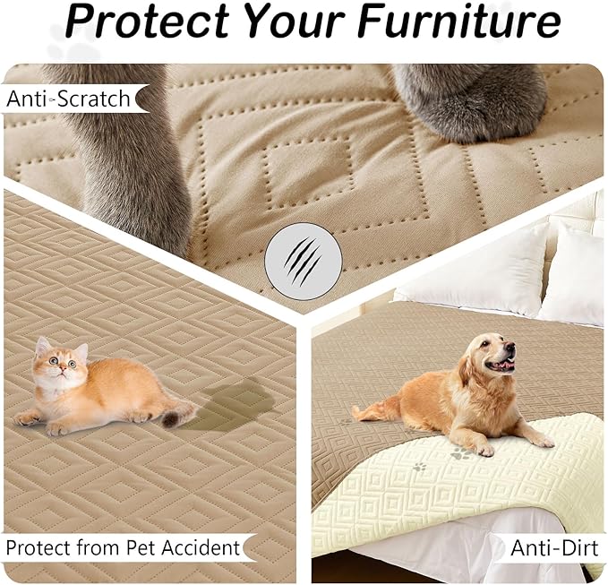 hyha Waterproof Dog Blanket, Soft Pet Bed Blankets, Waterproof Sofa Couch Cover for Dogs Washable, Reversible Pet Couch Covers for Sofa Furniture (30x90 Inch, Camel/Beige)