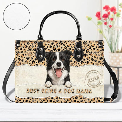 Personalized Pet Mom Leather Handbag – Custom Name Dog Cat Photo Purse, Pet Lover Gifts for Women, Christmas