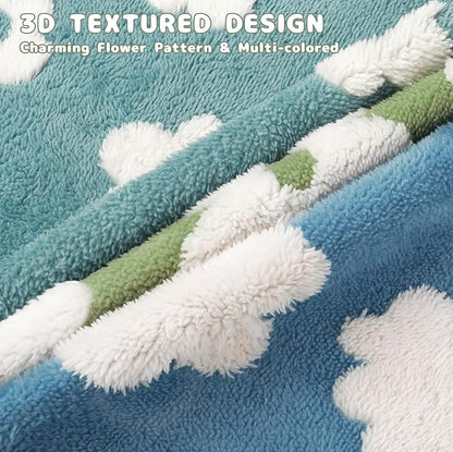 Luciphia Waterproof Pet Blanket for Medium Large Dogs Washable Fluffy Thick Jacquard Shag Fleece Warm Sherpa 3D Textured Flower Print for Cats Puppy Couch Protection (Green,85x57 inches)