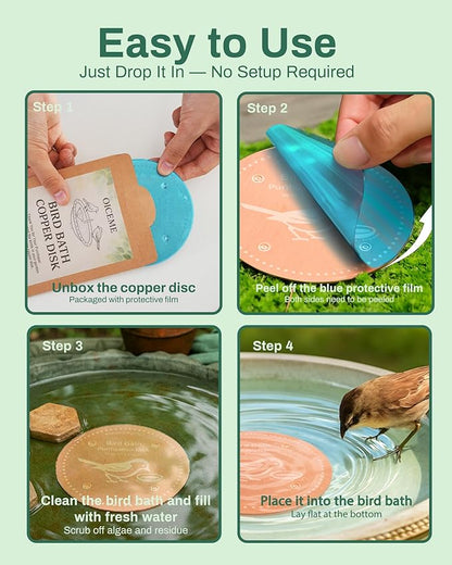 Bird Bath Purification Disk Pure Copper Outside Winter Solar Power Birdbath Heater Deicer Cage Hanging Bowl Metal Warmer Deck Railing Glass Concrete Ceramic Stone Stand Water Fountain Station
