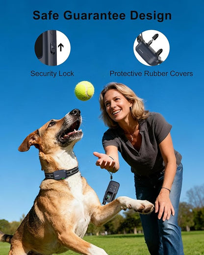 Jugbow Dog Shock Collar - 4500FT Dog Training Collar with Remote, IPX8 Waterproof Electric Dog Collar with 4 Training Modes, Security Lock, Rechargeable eCollar for 10-120lbs Dogs(Deep Blue)