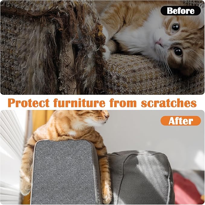 Cat Scratch Furniture Protector - 138" x 15.8" Trimmable Self-Adhesive Cats Claws Scratch Pads, DIY Cat Climbing Couch Protector for Scratch Post Cat Tree Replacement Indoor (Light Gray)