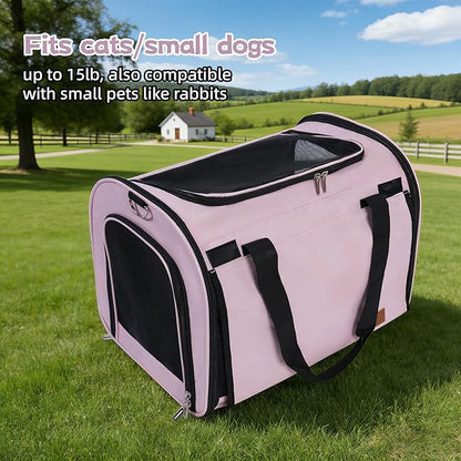TWDEPART Cat Carrier Backpack - Multifunctional, Firm & Foldable with Roll-Up Shade, Breathable Design Includes Collapsible Bowl and Cushion (Pink)