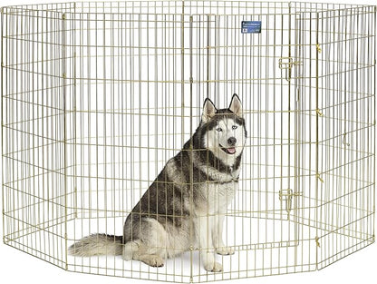 MidWest Homes for Pets Folding Metal Dog Exercise Pen, Indoor/Outdoor Playpen with Door, 16 Sq Feet of Play Space, 48-Inches Tall, Gold Zinc