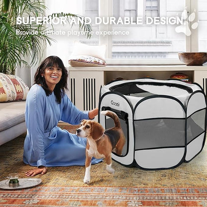 Pet Cat Playpen for Indoor Cats Enclosed, Puppy Dog Play Pen for Outdoor Travel Camping (Medium Size, Light Grey)