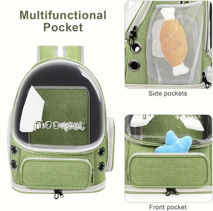 Breathable Cat Bubble Backpack Large Space Pet Carrier Backpack Expandable for Kitty Dog, Foldable Airline Approved Cat Backpack, Transparent PetTravel Backpack Up to 20 lbs (Green) (Green)