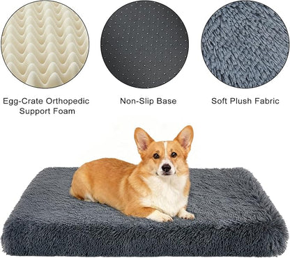 Fluffy Orthopedic Dog Beds for Puppy/Cats with Washable Removable Cover Dog Crate Bed Egg Crate Foam Support Plush Pet Pad Mat with Anti-Slip Bottom (24 * 16,Dark Grey)