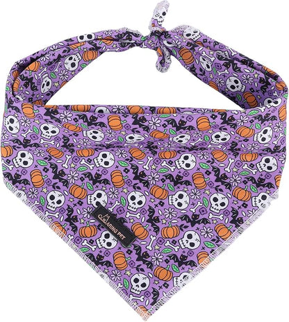 ARING PET Halloween Dog Bandanas, Cotton Purple Pumpkin Ghost Bat Floral Pet Bandanas Cute Triangle Bibs Scarf for Small Medium Large Boy Girl Dogs and Cats-L