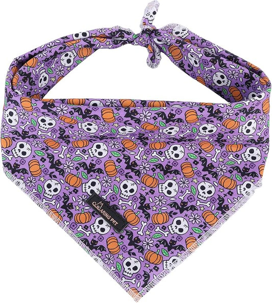 ARING PET Halloween Dog Bandanas, Cotton Purple Pumpkin Ghost Bat Floral Pet Bandanas Cute Triangle Bibs Scarf for Small Medium Large Boy Girl Dogs and Cats-S