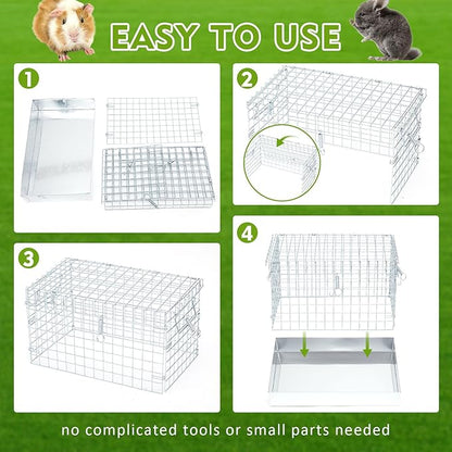 14 x 8 x 8 Inch 1 Hole Folding Guinea Pig Carrier Chinchilla Carrier Portable Hamster Travel Cage with Tray Handle for Rabbit Chick Bird Small Animal Transport Temporary Housing Pet Habitat