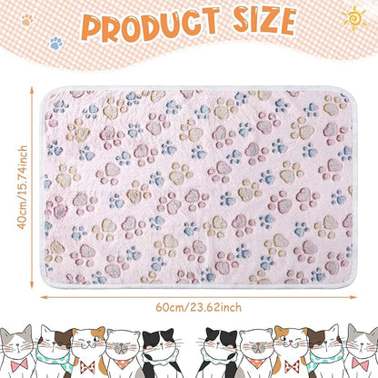 Tatuo 4 Pcs Dog Blanket for Pet Cat Blankets Indoor Puppy Teething Stuff Toys Paw Print Fleece Soft Blanket Sleep Mat for Guinea Pig Cage(Beige,Small(24 x 16 Inch),Square)