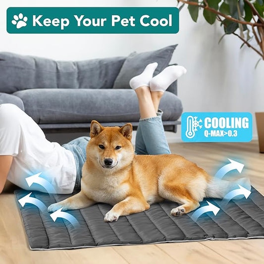 PetAmi Cooling Mat for Dog, Premium Pet Cooling Blanket for Crate Kennel, Indoor Cat Cool Sleeping Pad, Q-MAX Cold Sofa Couch Cover for Summer, Gray/Light Grey, Medium (29x40)
