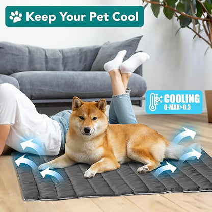 PetAmi Cooling Mat for Dog, Premium Pet Cooling Blanket for Crate Kennel, Indoor Cat Cool Sleeping Pad, Q-MAX Cold Sofa Couch Cover for Summer, Gray/Light Grey, Small (24x32)