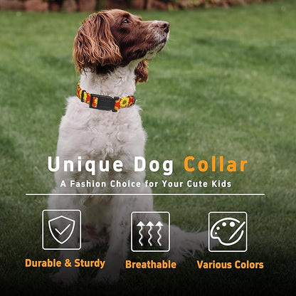 Dog Collar, Floral Boys Girls Puppy Collar for Small Medium Large Dogs, Adjustable Soft Pet Collar with Safety Buckle for Male Females (Red Sunflower, L)
