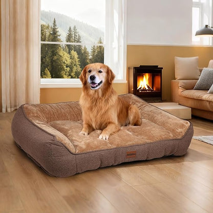 Orthopedic Dog Bed for Extra Large Dogs - Extra Thick Supportive Dog Couch Bed, Pet Beds Sofa with Waterproof Washable Cover & Non-Slip Bottom, Brown, 42x30 Inch