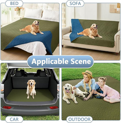 hyha Waterproof Dog Blanket, Soft Pet Bed Blankets, Waterproof Sofa Couch Cover for Dogs Washable, Reversible Pet Couch Covers for Sofa Furniture (68x82 Inch, Green/Navy Blue)