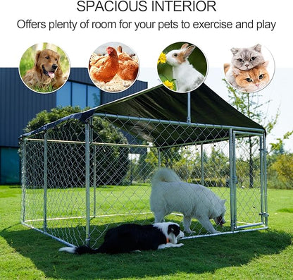 Outdoor Dog Enclosure Heavy Duty Dog Kennel House Mesh Dog Big Cage Pet Kennel Steel Fence with Secure Lock (6.56‘x 6.56’)