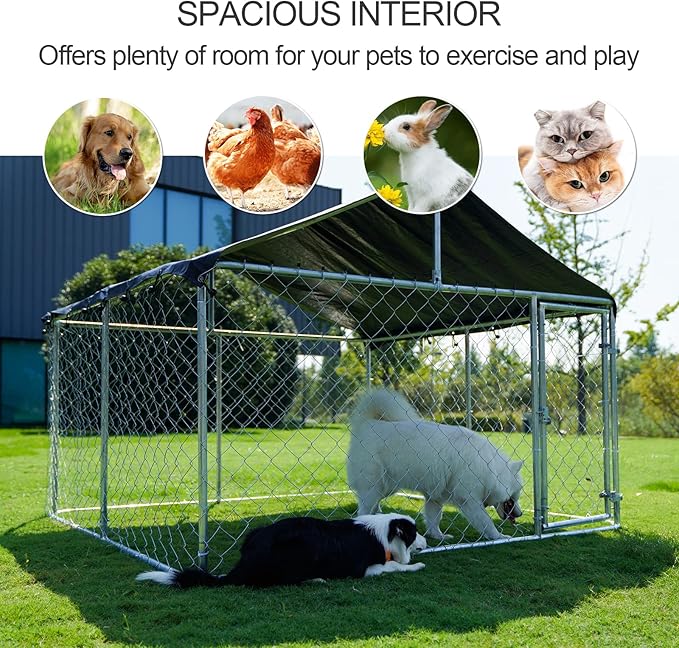 Outdoor Dog Enclosure Heavy Duty Dog Kennel House Mesh Dog Big Cage Pet Kennel Steel Fence with Secure Lock(19.68'*9.84')