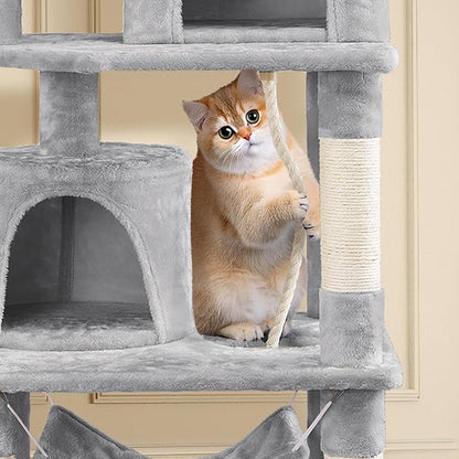Topeakmart 62.2 inches Cat Tree with Double Condos, Scratching Posts & Hammock, Kitty Activity Tree Center Kitten Play House
