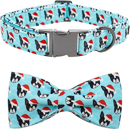 Dog Collar, Christmas Dog Collar Plaid Pet Collar Bow Holiday Bows Girl Boy Puppy Collar Adjustable Pet Collar for Medium Dogs