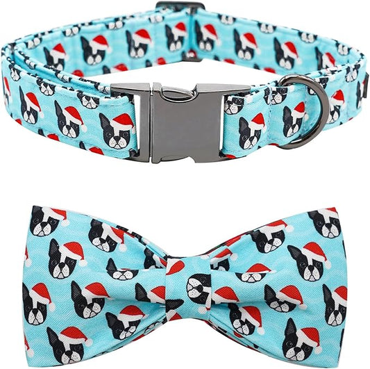 Dog Collar, Christmas Dog Collar Plaid Pet Collar Bow Holiday Bows Girl Boy Puppy Collar Adjustable Pet Collar for Medium Dogs