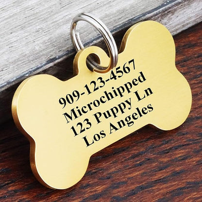 Ultra Joys Custom Personalized Pet ID Tag - Brushed Stainless Steel Bone Tag, Small