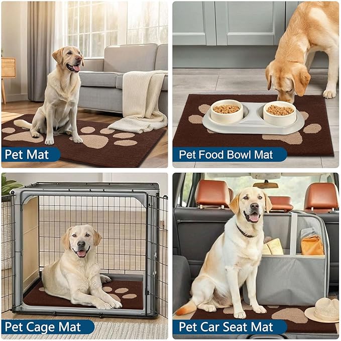 Buganda Dog Door Mat for Muddy Paws, Absorbent Dirt Trapper Washable Indoor Doormats, Non Slip Low-Profile Mud Mat for Dogs, Front Entrance Doormat for Inside Floor (36x24 Inches, Brown)