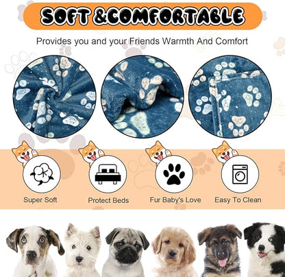 Rezutan 1 Pack 3 Premium Blankets for Large & Medium Dogs - Super Soft Fluffy Pet Blanket Throw for Puppies & Cats, Navy Blue Paw Blanket Suitable for Dog Kennel Crate Bed(41x31 Inch)