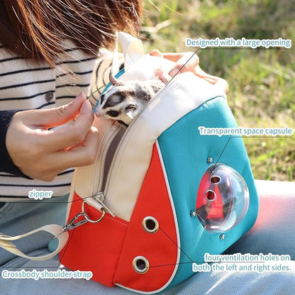 Small pet Carrier with Breathable Design Featuring Shoulder Straps and Panoramic Windows, Suitable for Hamsters, Rats, Squirrel, Sugar Gliders, Birds(Color Blocking)