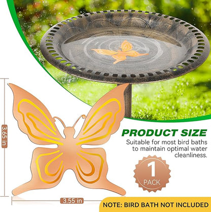 Saillong 1 Pack Bird Bath Copper Disk, Reinforced 99.99% Pure Copper Bird Bath Purification Disk for Physical Clean Water, Birdbaths Cleaner for Outdoor Birdbaths, Bowl and Garden Fountain (Butterfly)