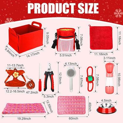 Abbylike 50 Pcs Puppy Supplies Starter Kit for Small Dogs Puppy Essentials Includes Leash, Bowls, Teeth Brushes, Water Bottle, and More Accessories for Dogs Pet Day Welcome Gift(Red)