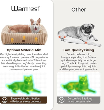 Washable Dog Bed for Small Medium Dogs - Rectangle Orthopedic Corduroy Fleece Pet Bed with Removable Cover and Nonskid Bottom, Calming Puppy Bed Soft Pet Sofa, Camel(30x24x8inchs)