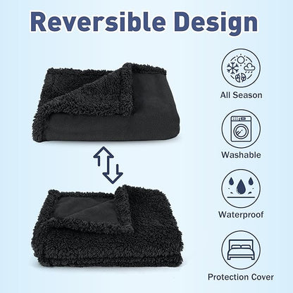 Kritter Planet Waterproof Bed Blanket for Dogs, Washable Stain Proof Pad Bed Cover, Reversible Leakproof Furniture Protector, Liquid Pee Proof Blanket for Couch Sofa, 80x60 inch, Queen Size, Black