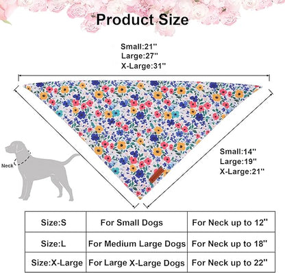 ADOGGYGO Floral Dog Bandanas 2 Pack, Reversible Cute Flower Scarf, Premium Fabric, Adjustable Fit Pink Blue Floral Bandanas for Medium Large Dogs (Large)