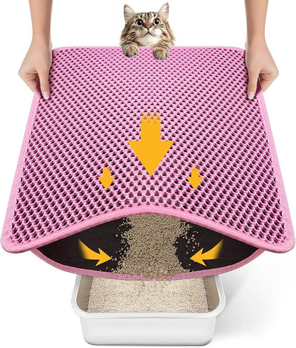 Cat Litter Mat, Upgrade Super Waterproof Back Layer Litter Box Mat, Non Slip, Durable, Soft on Paws Kitty Trapping Matt (24"x18", Pink)