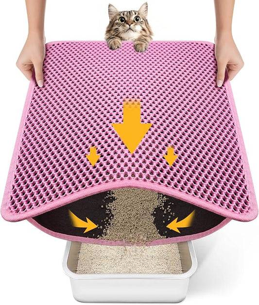 Cat Litter Mat New Size 23.6"x14.6" for Small Spaces, Upgrade Super Waterproof Back Layer Litter Box Mat, Non Slip, Durable, Soft on Paws Kitty Trapping Matt, Pink