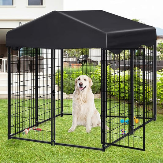 Dog Kennel Outdoor, 4.5' x 4' x 4' Outside Dog Kennel with Roof, Welded Wire Pet Pen with Security Lock Dog Cage for Outside Dog Enclosures for Medium Small Dogs