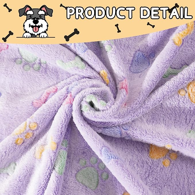 Rezutan 1 Pack 3 Dog Blankets for Small Pet Cat Super Soft Fluffy Premium Throw for Dog Kennels-Beds, Paw Print Blanket, 23x16inch,Purple/Green/Brown